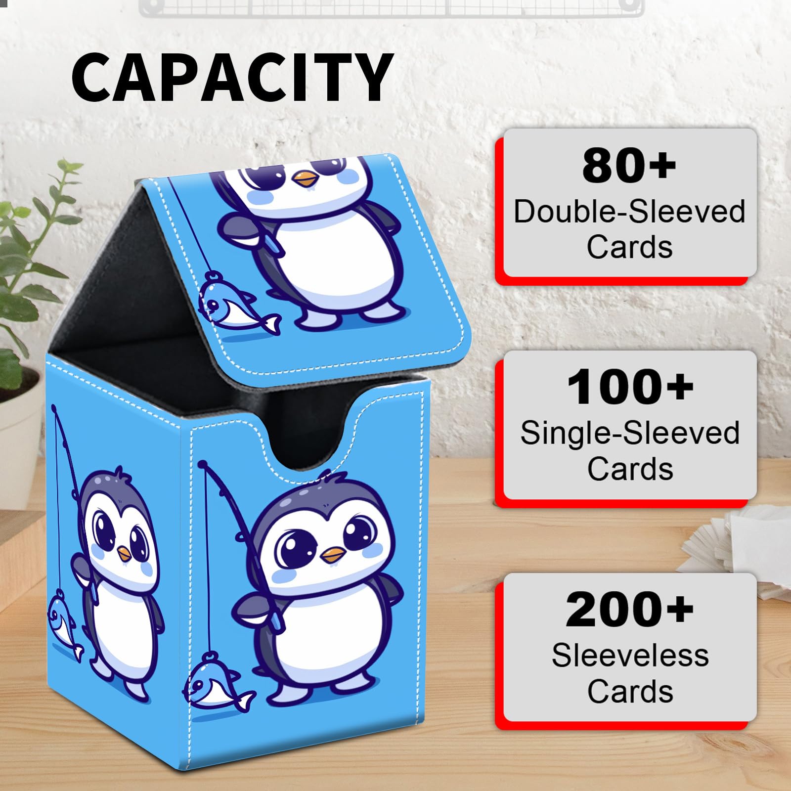 AIRWEE Card Deck Box for MTG Trading Cards, Cute Penguin Fishing