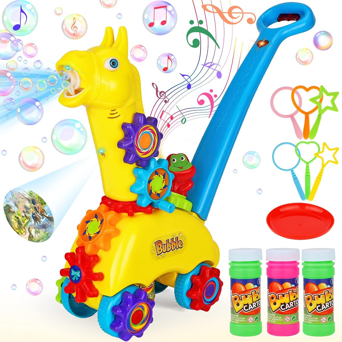 Hapyland Bubble Machine for Toddlers, Bubble Lawn Mower for Kids Age 3 Bubble Blower Automatic Bubble Maker Indoor Push Toys Outdoor Giraffe Toys with Light & Music for Boys Girls 3 Year Old