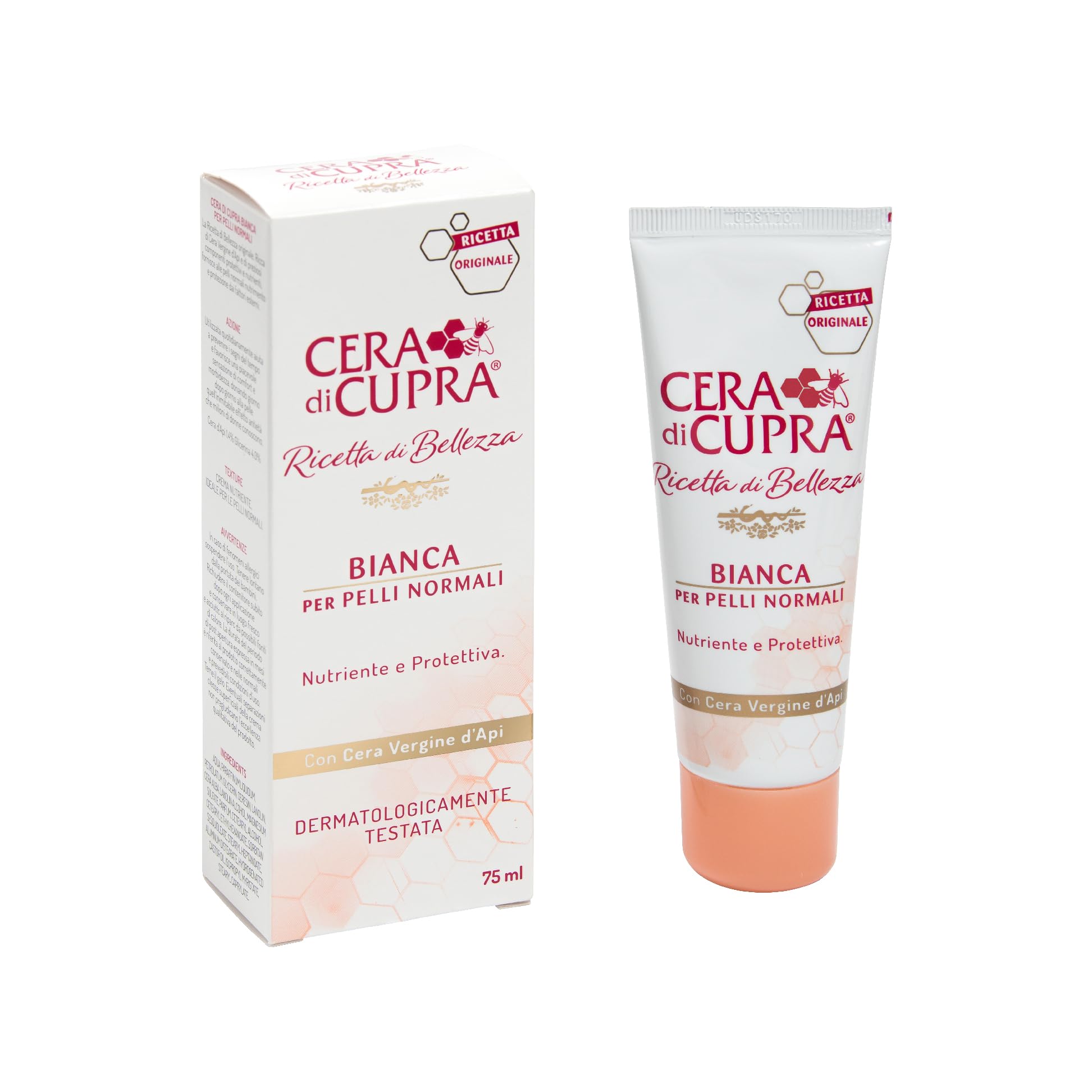 Cera di Cupra, Crema Bianca Formulazione Tradizionale, con Cera Vergine d'Api, Ricca di Componenti Protettivi, ad Azione Antietà, Made in Italy, Dermatologicamente Testata, Tubetto da 75 ml