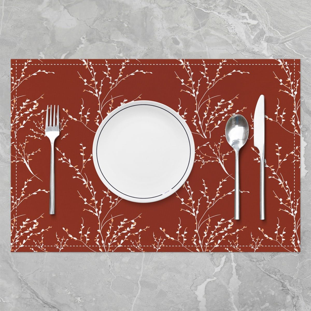 Terracotta Branches Table Place Mats Set 45X30cm Flower Plum Blossom Placemats Set of 4 Decor Leaf Placemat for Kitchen Dining Table Decor Indoor Outdoor - Image 2