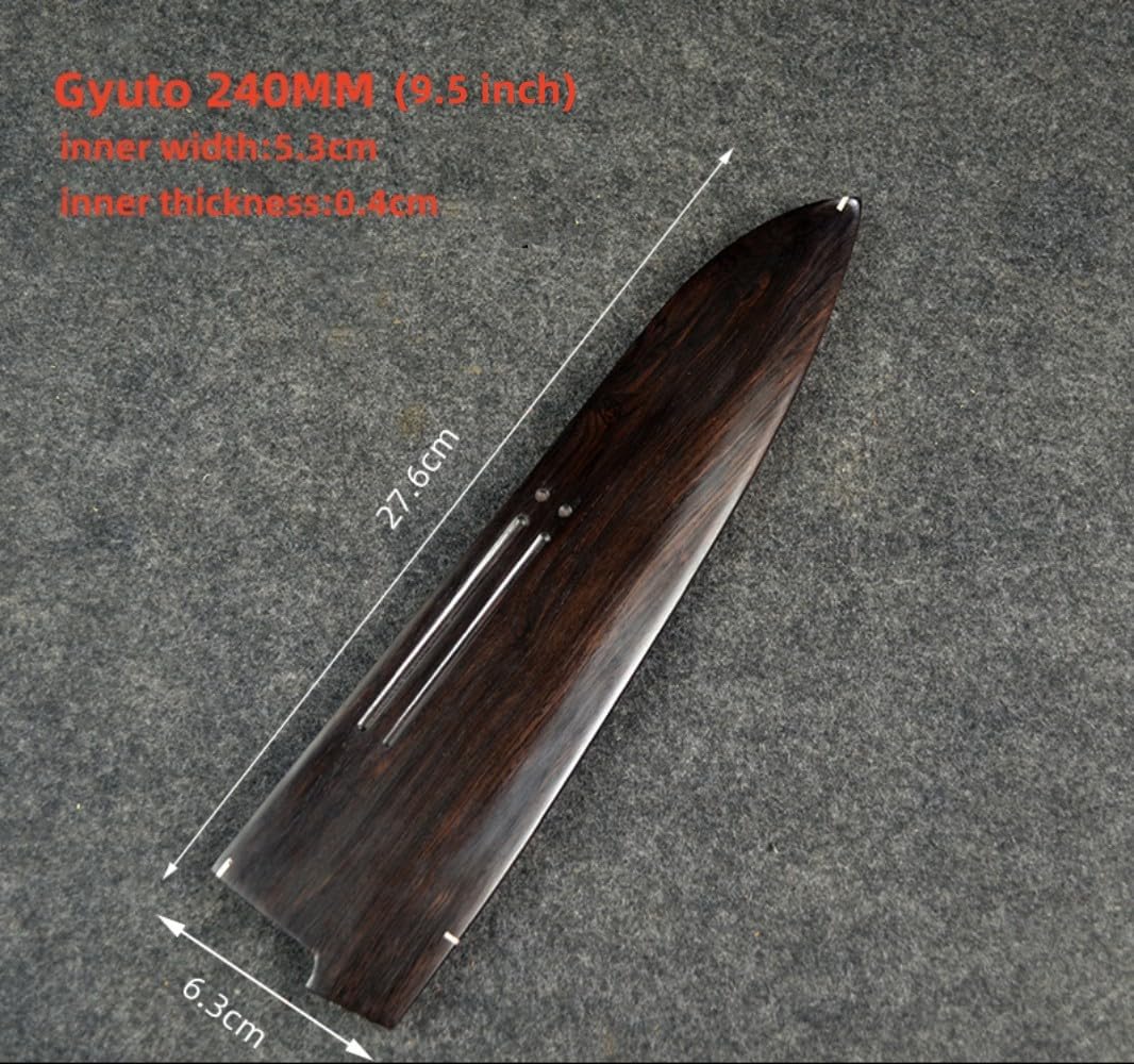 Handmade Natural Black Ebony Wood Japanese Gyuto Chef Knives Sheath Magnetic Knife Case Holder Protector Wooden Cover (240MM,9.5 Inch)