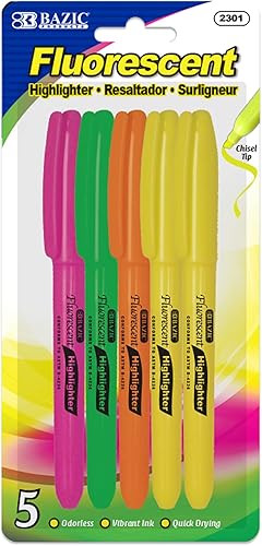BAZIC - Resaltador de neón de colores surtidos, estilo de bolígrafo, punta de cincel, resaltadores de línea fina ancha, marcador para colorear sin