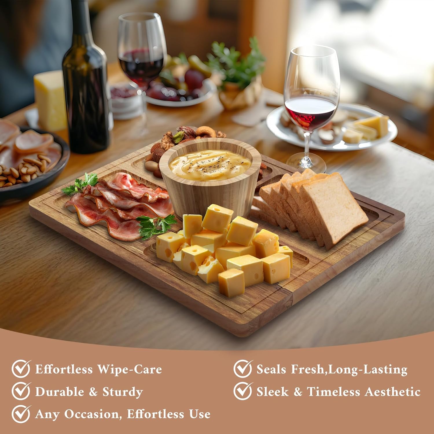 MAONAME Acacia Wood Cake Stand with Lid, 3 in 1 Rectangular Cake Holder, Wooden Cakes Plate with Strong Lagnetic Base, Dessert Table Display Set for Wedding, Birthday, Party