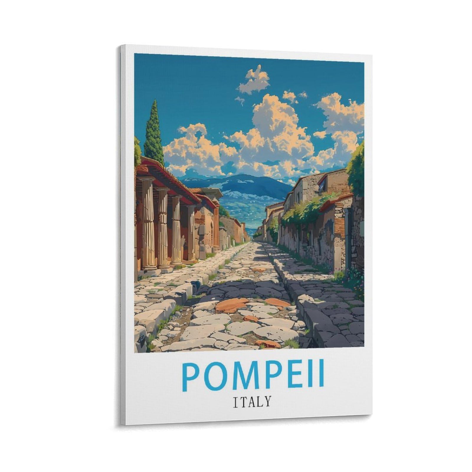 Lolwnni Frame-Style Italy Pompeii Vintage Travel Posters 08X12inch(20X30cm) Canvas Wall Art Print Picture Paintings For Living Room Bedroom Decor