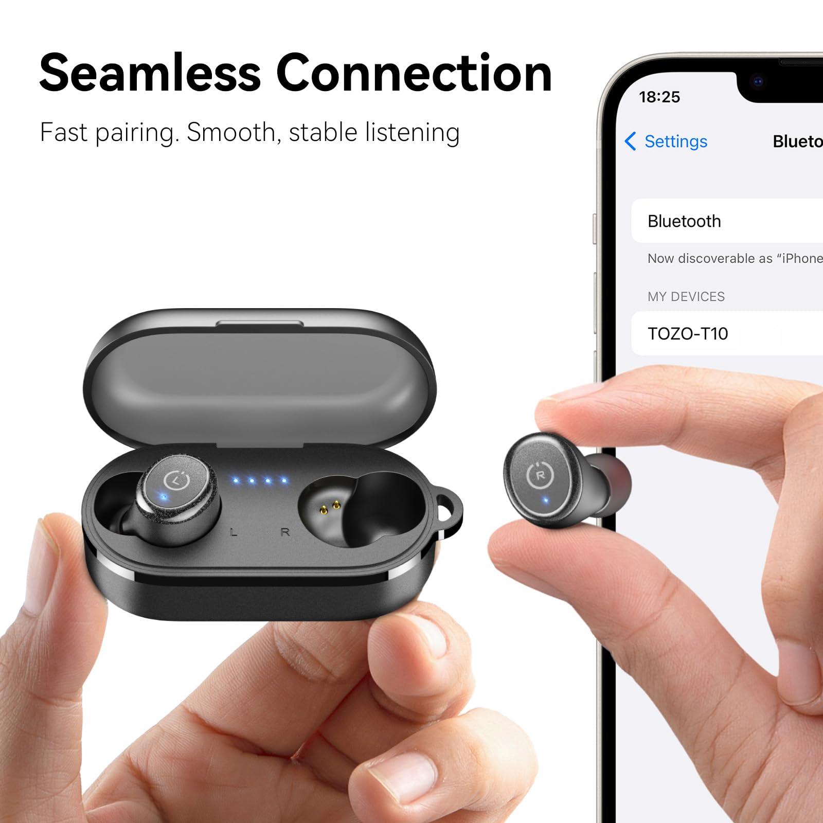 TOZO T10 Wireless Earbuds Powerful Bass Stereo Wireless Charging, APP, IPX8 — Amazon image 8
