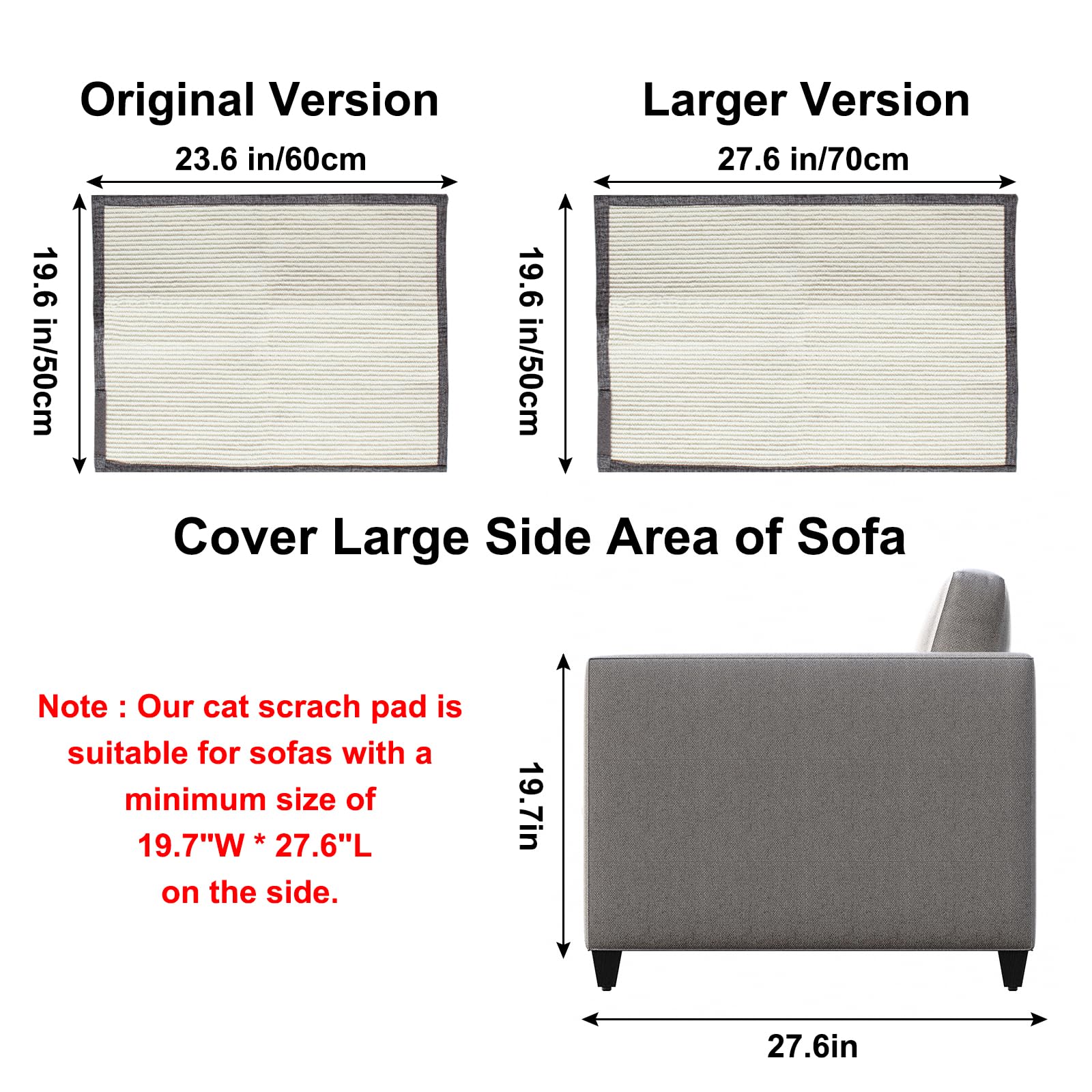 Protector de sofá de tamaño grande para gatos, protector de sofá de sisal de 69.8 x 49.8 cm contra arañazos de gatos/perros para uso en sofá de brazo grande (tamaño grande para mano izquierda)