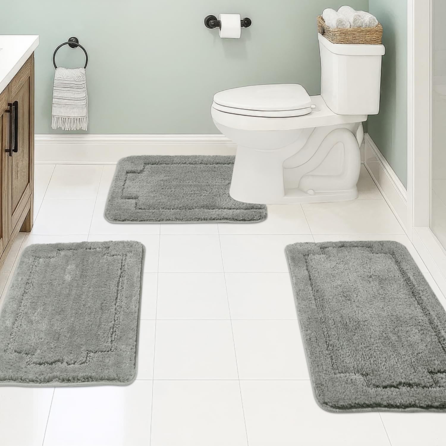 CNNJ Bath Rugs Set 3 Pieces Bathroom Mat Soft Absorbent Plush Shaggy Soft Floor Non Slip Shower Bath Tub Machine Washable