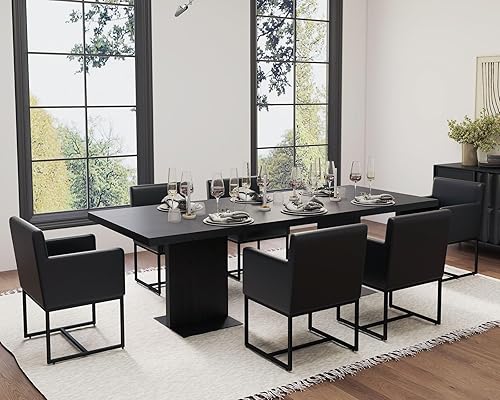 Miniatura 7 de Juego de 2 sillas de comedor tapizadas modernas de mediados de siglo con brazos, sillas decorativas de piel sintética con marco de metal con acabado