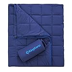 KingCamp Ultralight Camping Blanket, Packable Down Alternative Puffy Wearable Blankets Weatherproof Warm Package Quilt with Snap Buttons for Outdoor Hiking Travel Picnic Stadium (69 L x 53 W, Navy)
