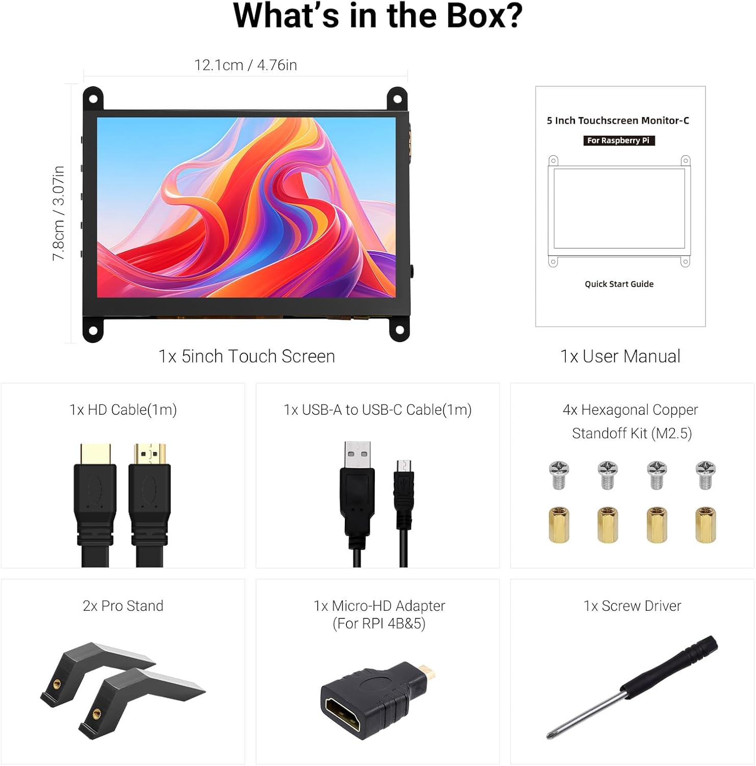 ELECROW 5 Inch Touch Screen Monitor IPS Display, 1024×600 Mini Touchscreen HDMI-Compatible & USB Powered Compatible with Raspberry Pi/BB Black