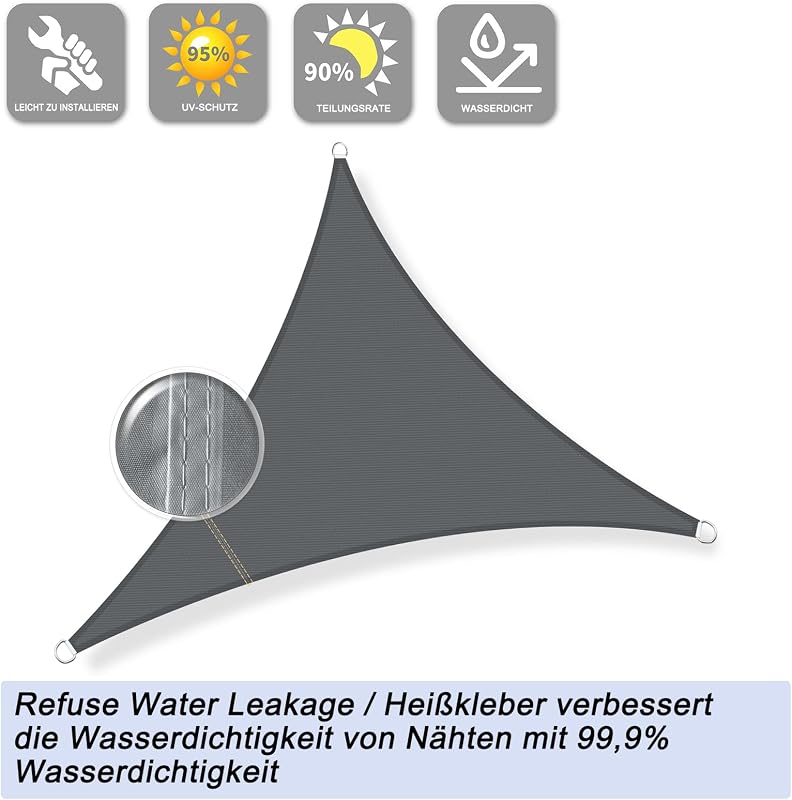 Vele de soare triunghiulară Sunnylaxx, impermeabilă, cu protecție UV de 95%, antracit, pentru grădină, 3 x 3 x 3 m