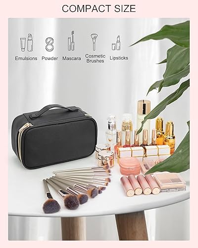 Miniatura 3 de Relavel Bolsa de maquillaje pequeña para mujer y niña, bolsa de maquillaje y brochas portátil de 2capas, organizador de brochas de regalo de Navidad