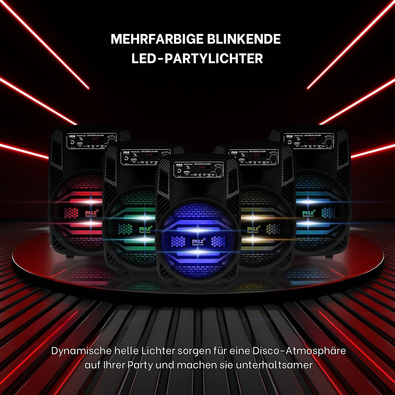 Pyle Bluetooth PA Lautsprecher 300W 8" Subwoofer mobiles PA System Karaoke Maschine Akku USB MP3 AUX FM