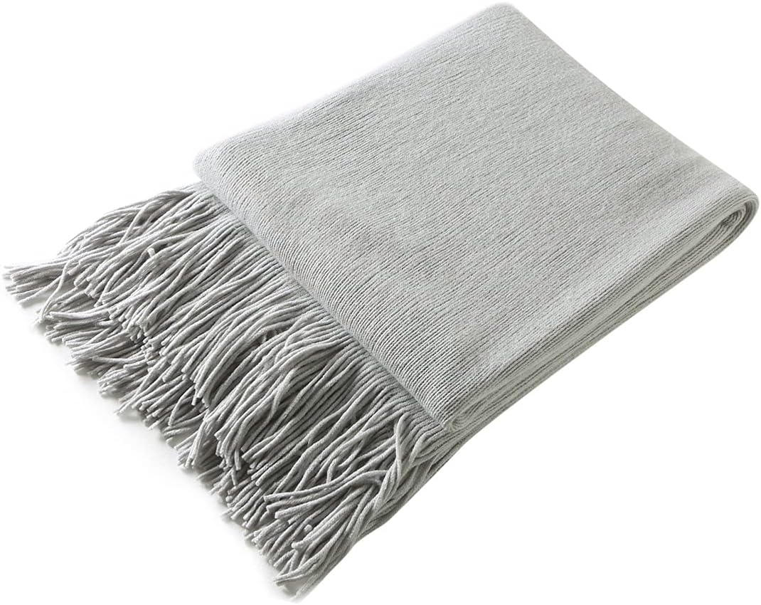 Homiest Decorative Knitted Throw Blanket with Fringe Soft & Cozy Tassel Blanket for Couch Sofa Bed (Light Grey,50x60)