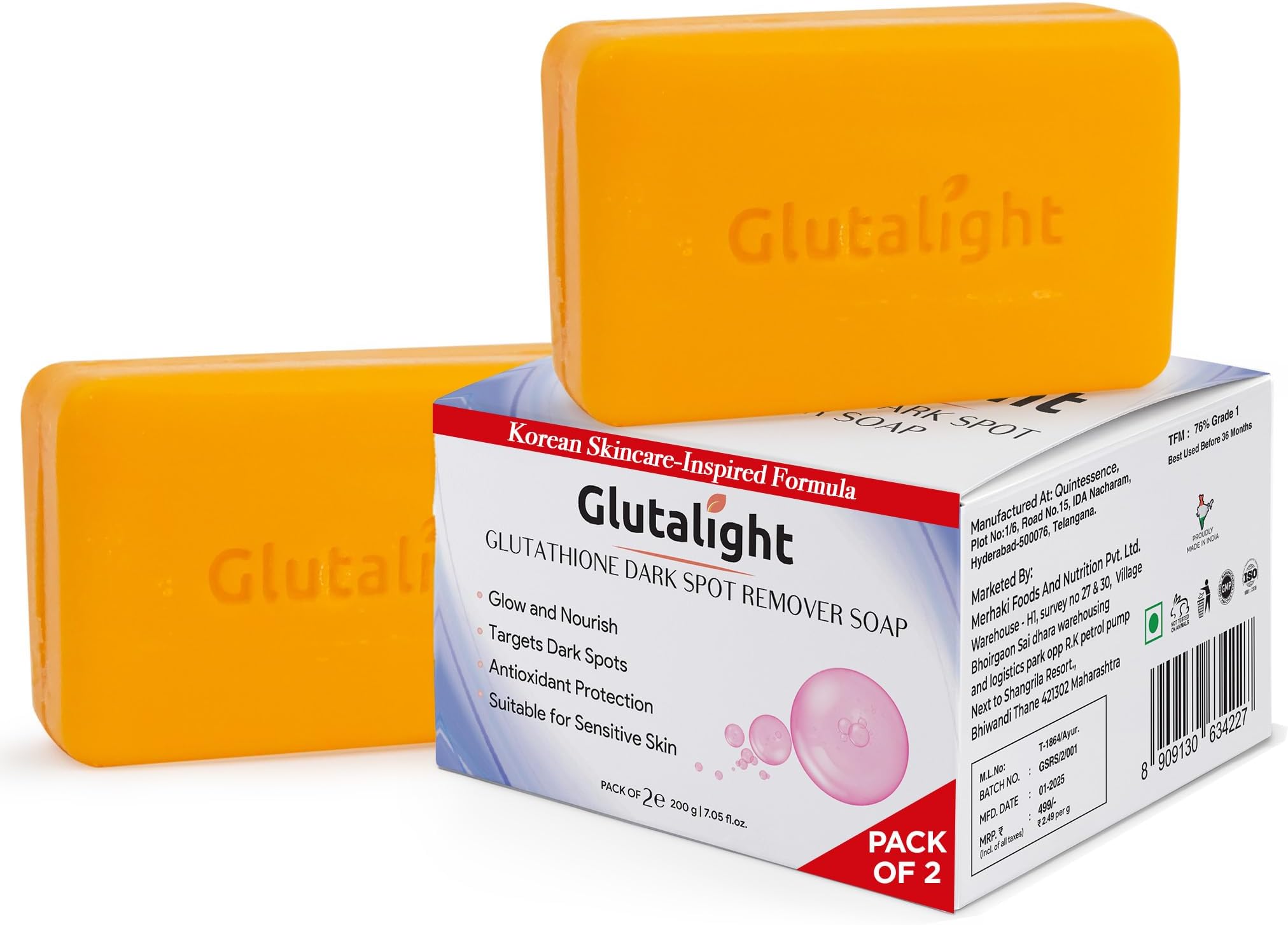 Glutalight Glutathione Dark Spot Remover Soap | Korean Skincare Hydrating Soap | Hyaluronic Acid, Niacinamide & Ceramide | Achieve Glass Skin Glow | Even Skin Tone & Fades Hyperpigmentation |Pack of 2