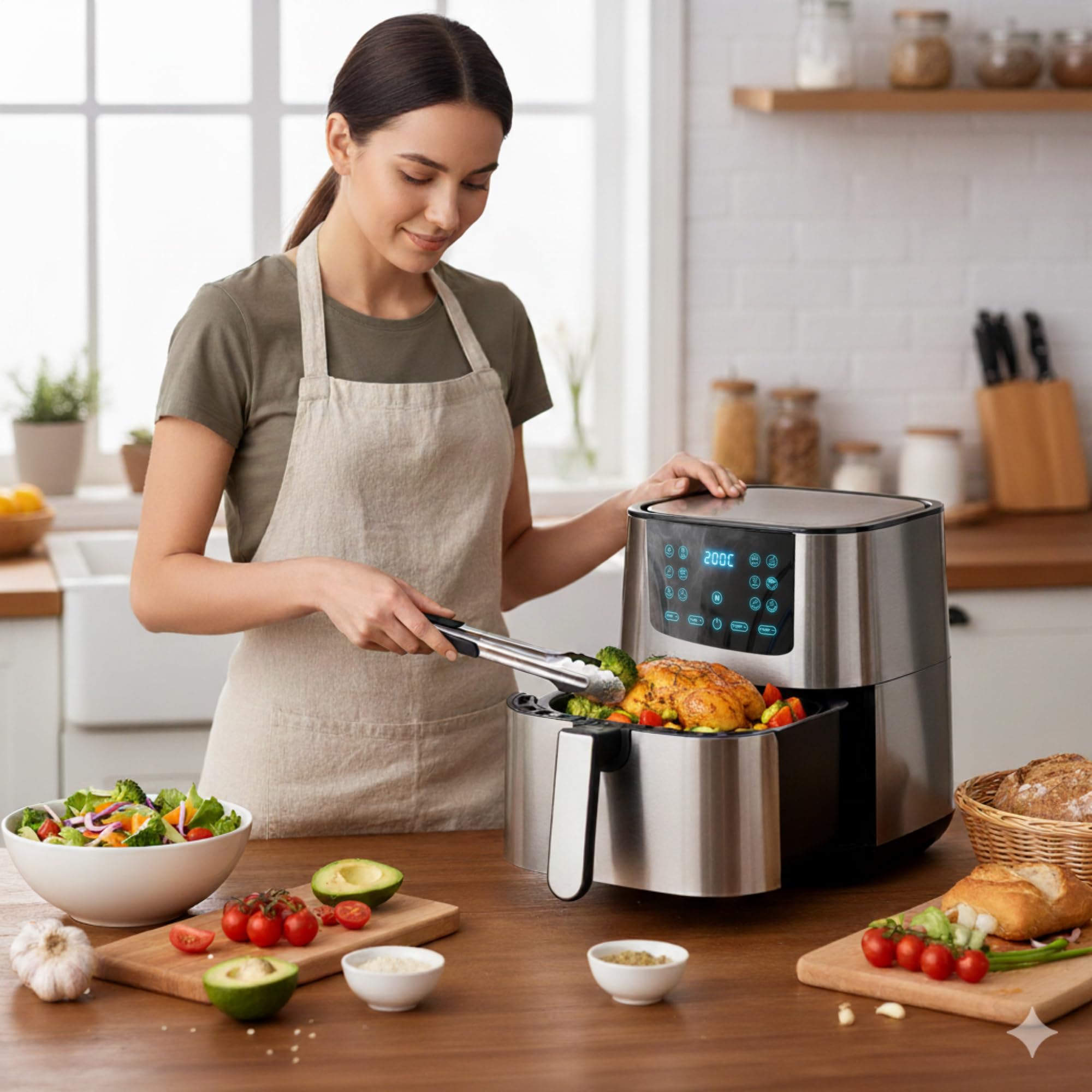Air fryer TREBOLFRY 5.0 – 5 L, 1300 W, 12 Programas, Tecnología de Aire 360°, Sin Aceite, Temporizador 60 min, Temperatura 60-200 °C, Libre de BPA y PFOA – Cocina Saludable y Rápida(5 Litros)
