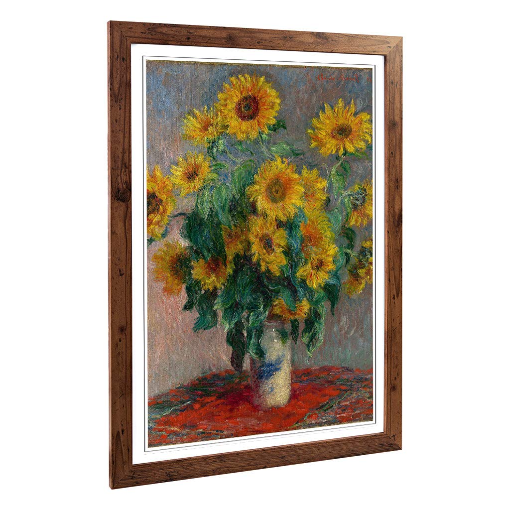 Big Box Art Framed Print of Claude Monet Bouquet of Sunflowers Design | Wall Art Picture | Home Decor for Kitchen, Living Room, Bedroom, Hallway, Walnut, A2 / 24.5x18 Inch / 62x45cm