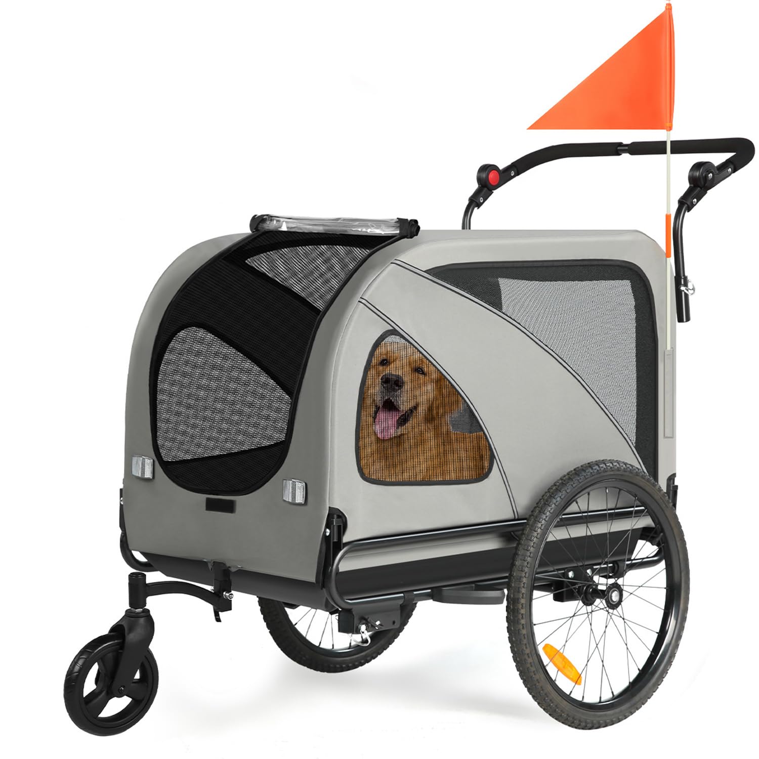 SEPNINE 2-en-1 XXL Remorque de Vélo pour Chien avec Ouverture de Toit, Réflecteurs et Bandes Réfléchissantes, avec attelage de vélo Universel, Cordes de Sécurité, Pliable, jusqu'à 50kg
