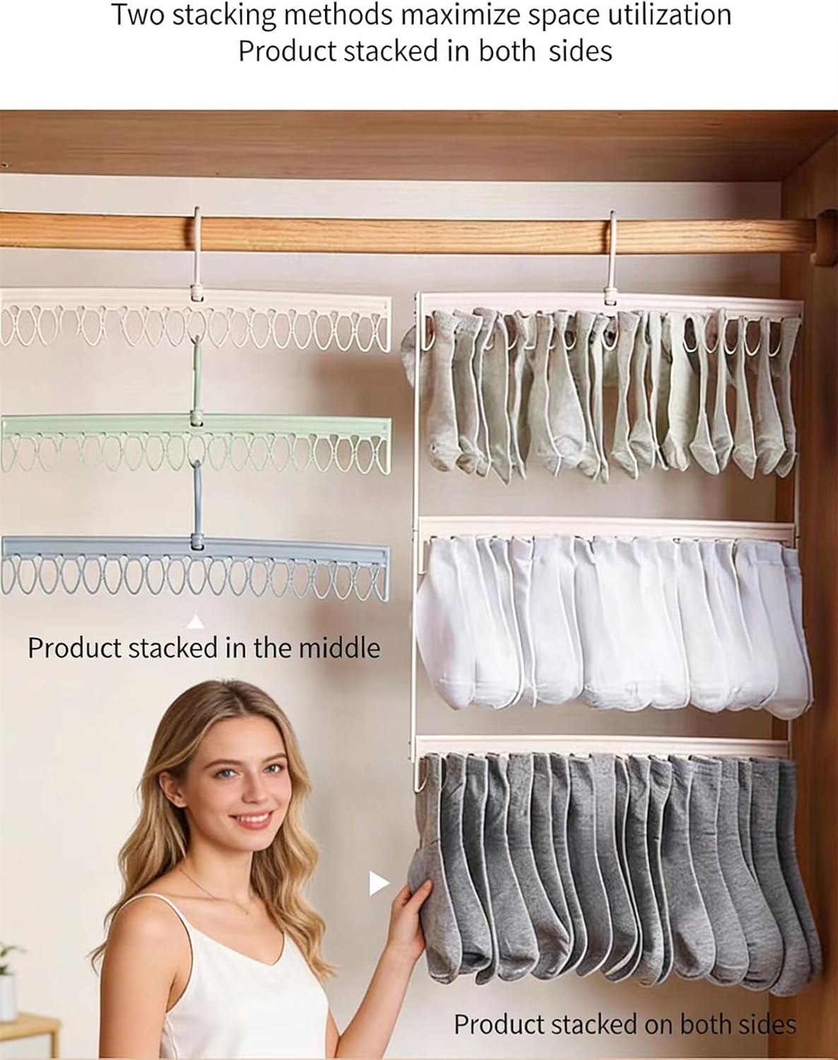 Socks Drying Racks Hanger Socks Organizer Hook Hanger with 54 Clips, Clothes Drying Racks Windproof for Drying Socks Bras Underwears Baby Clothes, Hats Scarfs Towels Pants and Gloves Diaper (Pink)
