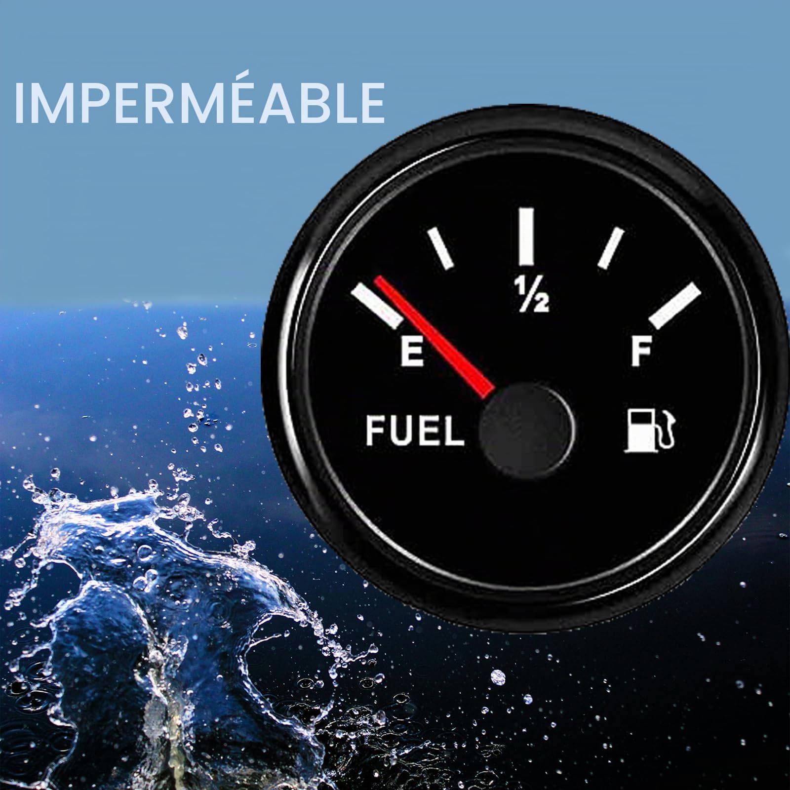Geloo Jauge de Niveau de Carburant, 52 mm 0~190 ohm Jauge de Niveau d'huile avec Rétroéclairage LED Indicateur de Réservoir de Carburant E-1/2-F Pointeur pour Voiture, Bateau, RV, Camion