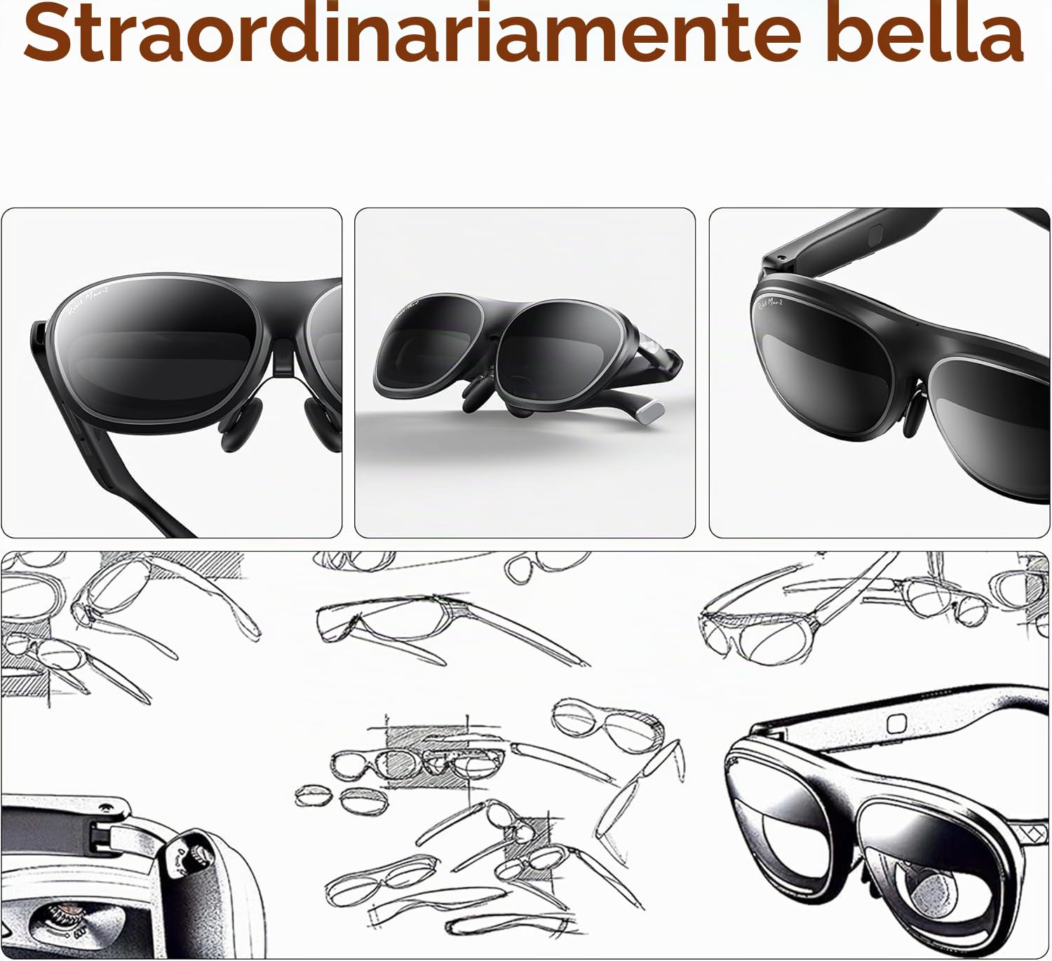 Rokid Max 2 AR Occhiali argentati, display micro OLED da 215", Myopia Adjustable (0-600D), compatibile con Android e PC/ROG/Steam, 120Hz, 50° FOV e 600nits luminanza