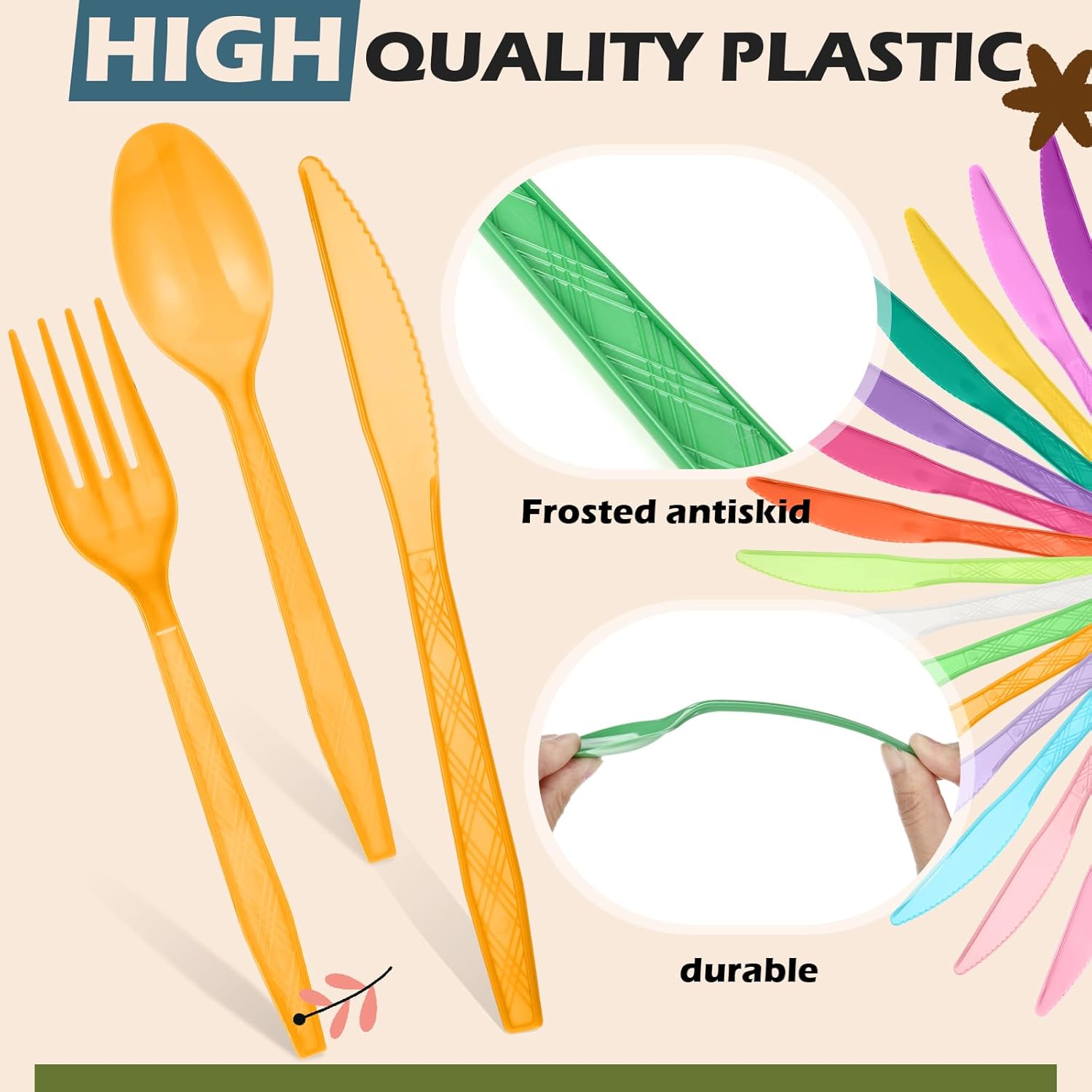 Honeydak 720 Pieces Neon Party Plastic Colorful Silverware Set Rainbow Plastic Utensils Disposable Flatware Cutlery Set Includes 240 Forks, 240 Knives, 240 Spoons for Birthday Wedding Party Dinner