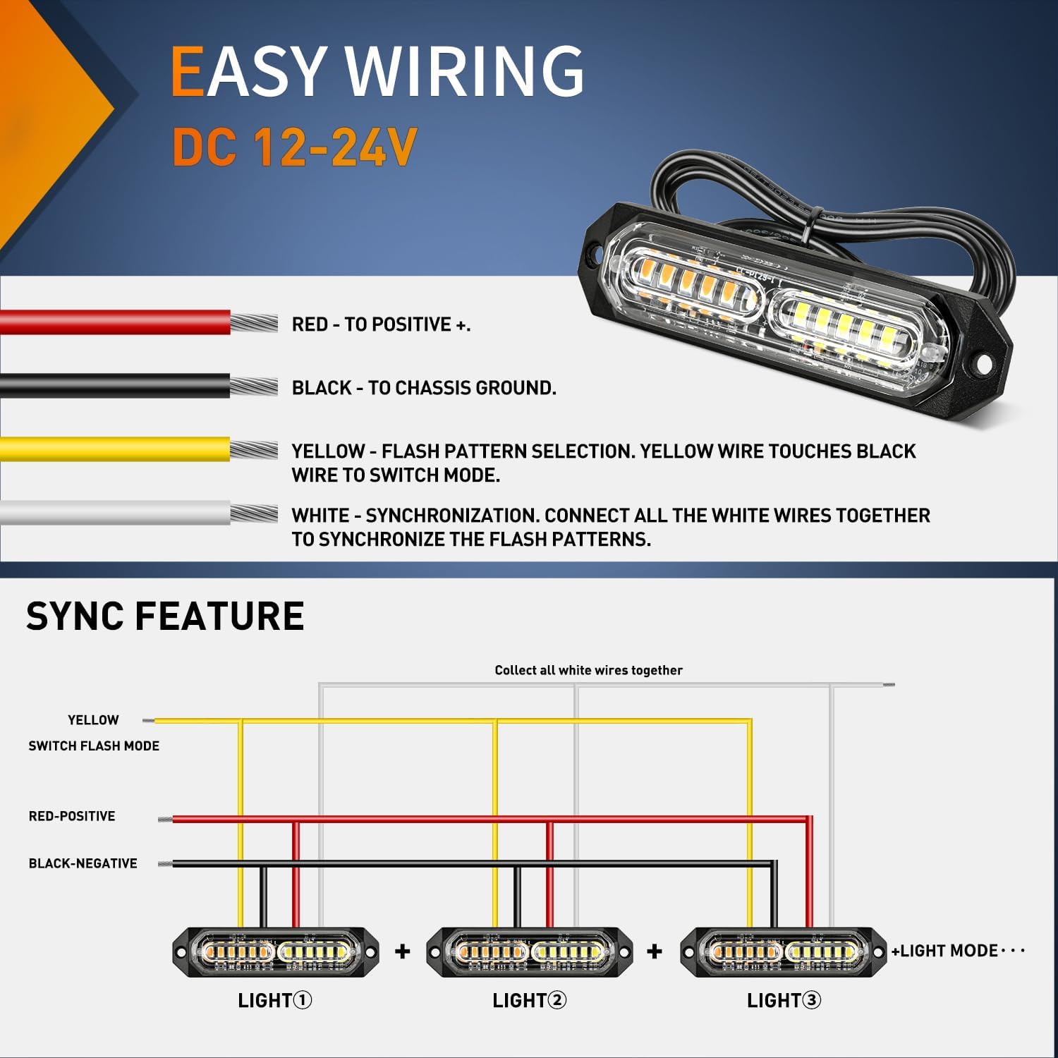 Nilight 8PCS Led Strobe Lights 12LED Amber White Emergency Light 12V 24V Surface Mount Flashing Warning Hazard Beacon Lights Ultra Slim Sync Feature Mini Grille for Cars Trucks Off Road Vehicles SUV