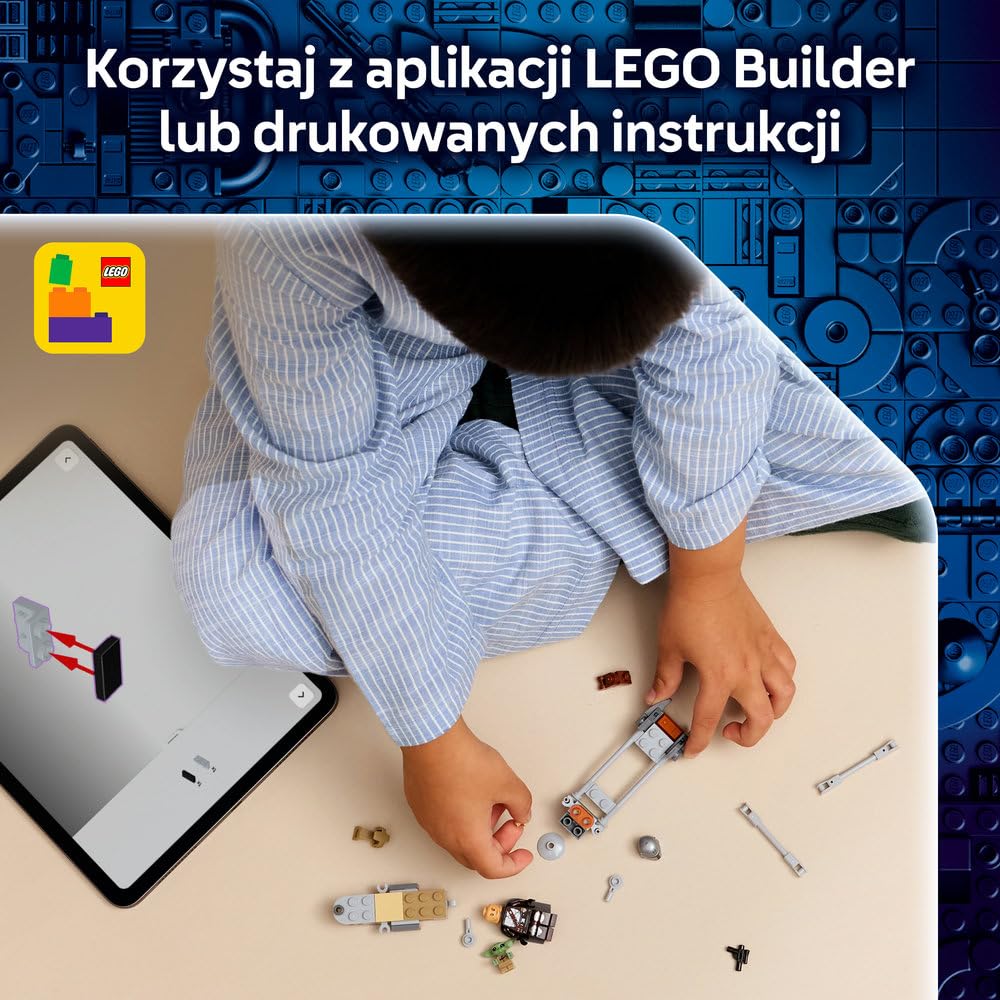 LEGO Star Wars Śmigacz Mandalorianina i Grogu, zabawka dla dziecka, zestaw z pojazdem i dwiema postaciami z serii Gwiezdne Wojny, pomysł na prezent dla 6-latka, klocki dla chłopca i dziewczynki 75436