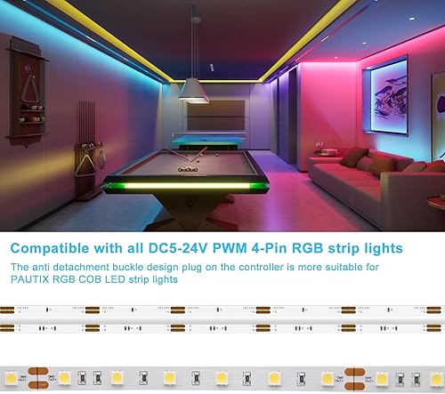 Miniatura 2 de PAUTIX Kit de controlador LED RGB SP643E, control de aplicación iOSAndriod 2.4G RF control remoto inalámbrico, controlador LED RBatenuador, para