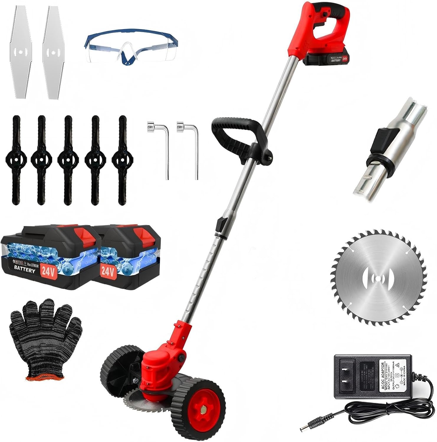 ALSO GO Cordless Weed Wacker 24V, Electric Grass Trimmer, 3 in 1 Weed Trimmer, 2 * 2A Batteries, Battery Powered Weed Eater/Brush Cutter/Lawn Mover for Garden and Yard