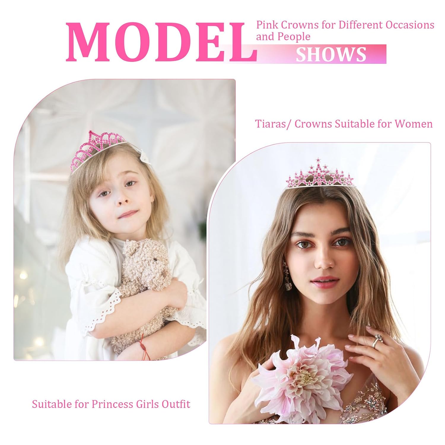 16 Pcs Pink Tiaras Crowns Headbands for Women Girls Princess Tiara Bulk Crown Rapunzel Crown for Wedding Birthday Crystal Tiara for Prom, Bride, Pageant, Halloween