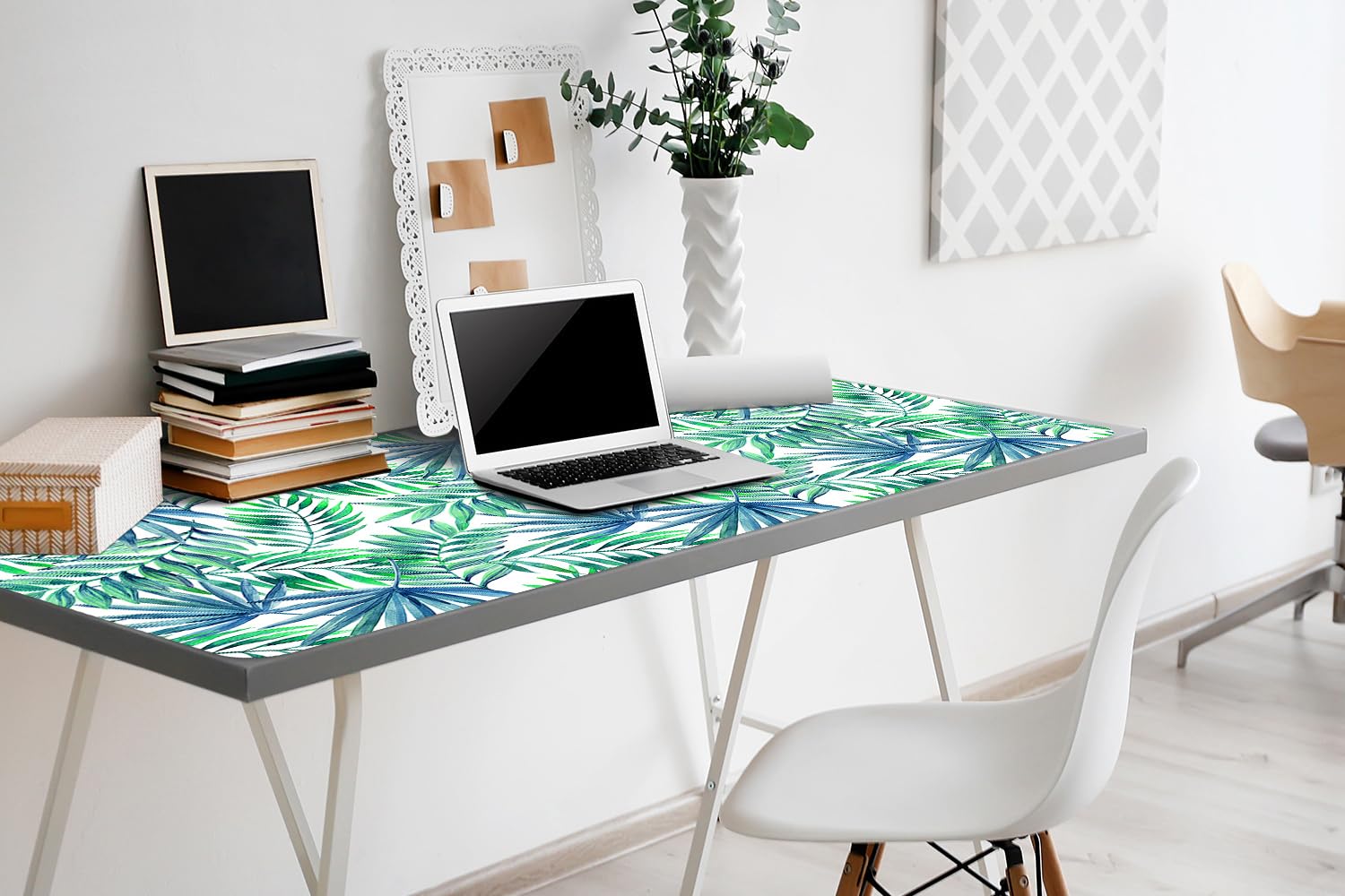Sottomano da Scrivania 100x50 cm Facile da Pulire Antiscivolo Impermeabile per Ufficio e Casa in Vinile PVC Protezione e Decorazione Superficie Protettiva - Foglie dipinte