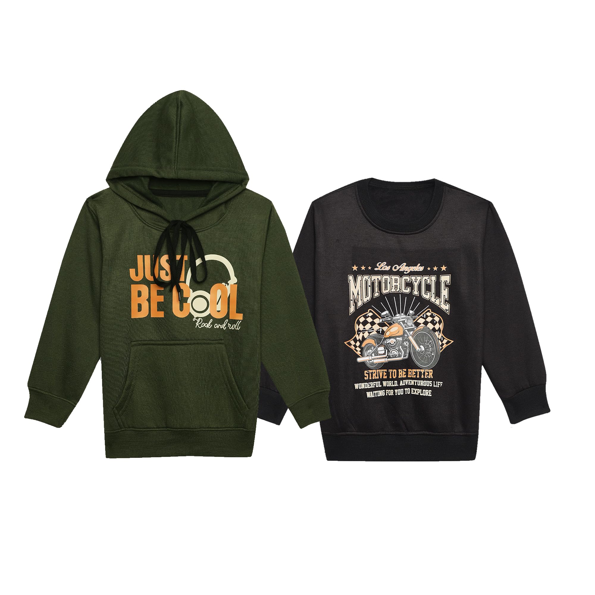 Unisex-Child Printed Hooded Cotton Fleece Sweatshirt (Pack of 2)