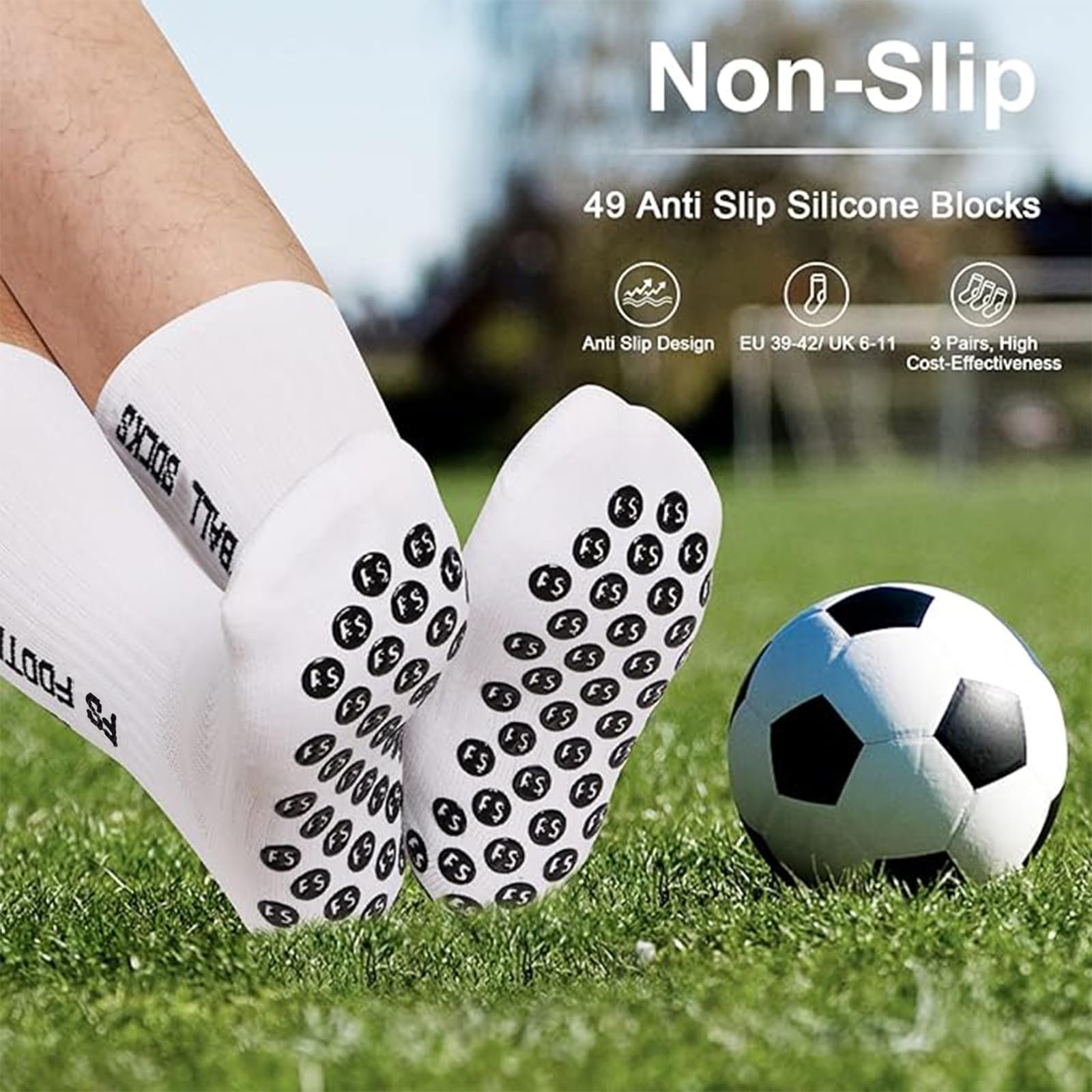 Dinjunxi Calzini Antiscivolo Calcio Uomo 2 Paia Calze Sportive Traspiranti, EU 39-46 / UK 6-11 Calze Grip Calcio Addensare Calzini per Calcio Pallacanestro Tennis Yoga Trekking
