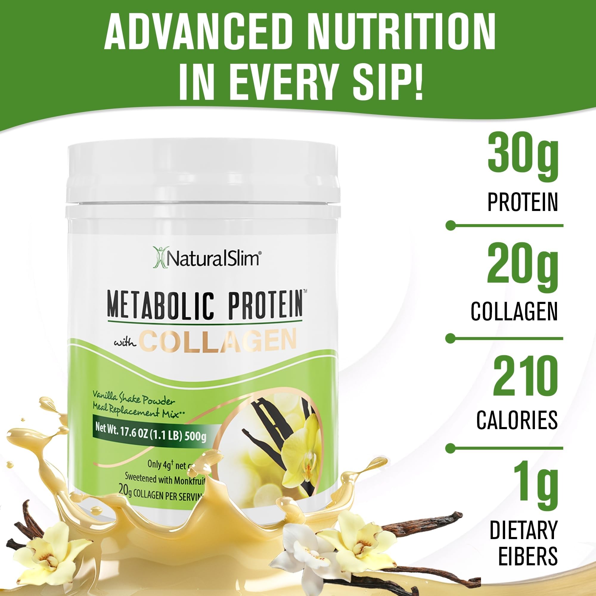 NaturalSlim Metabolic Protein Collagen Peptides Shake, Vanilla, 17.06 oz — Amazon image 4