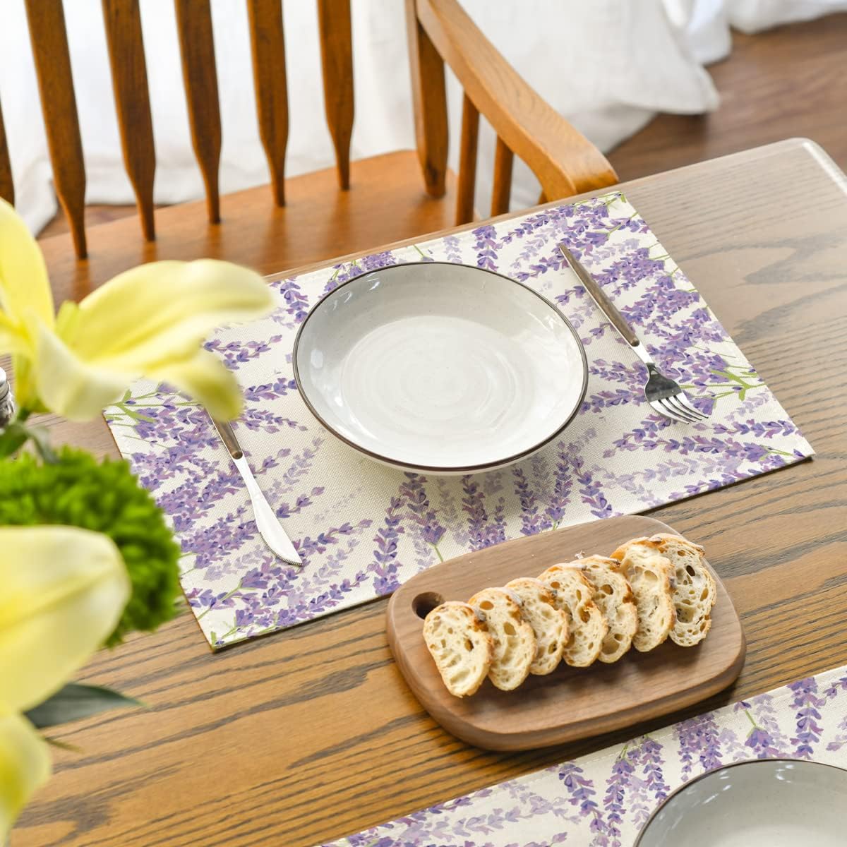 Artoid Mode Lavender Spring Placemats for Dining Table, 12 x 18 Inch Summer Seasonal Holiday Decoration Rustic Vintage Washable Table Mats Set of 4