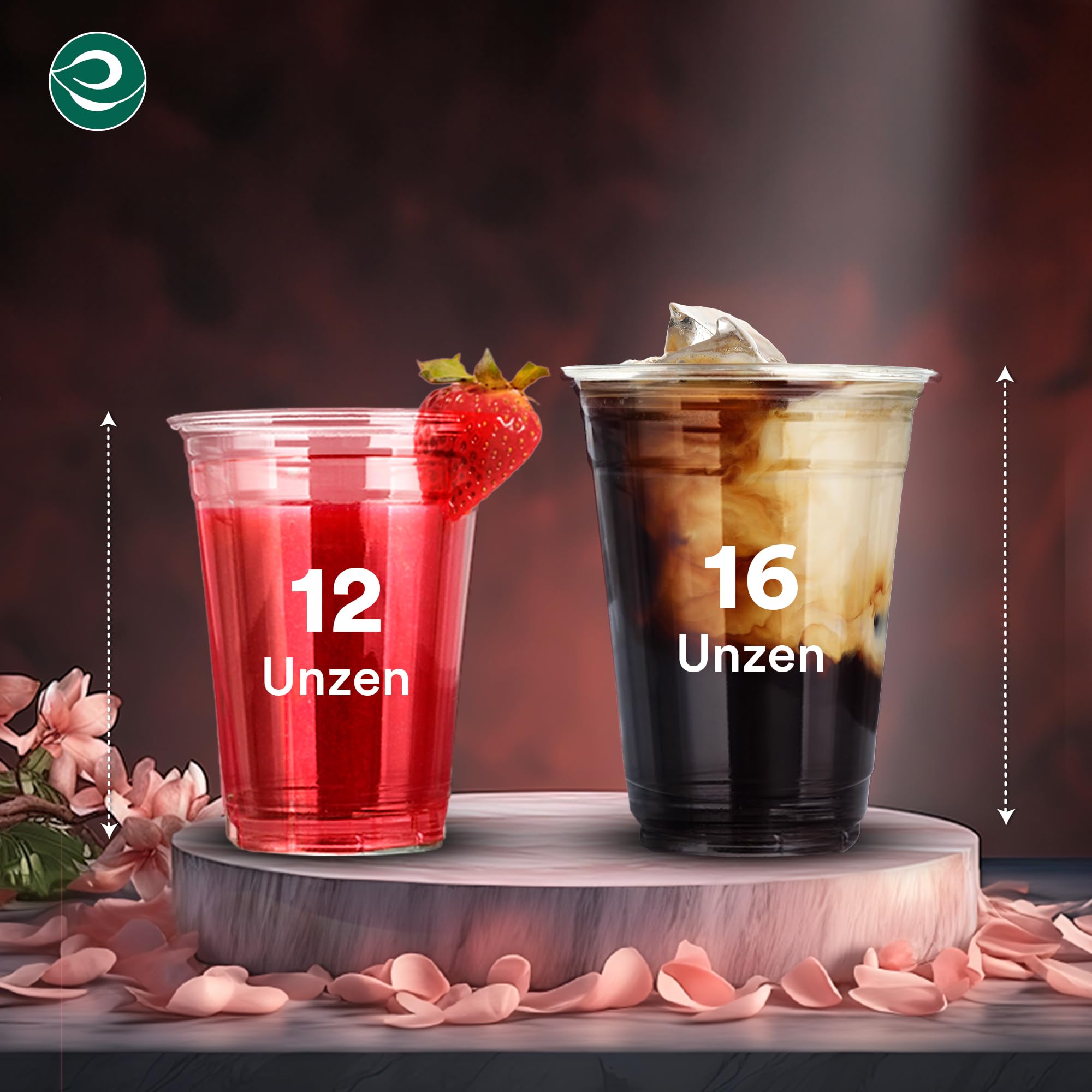 ECO SOUL 100% kompostierbare & biologisch abbaubare, transparente Partybecher | 1000 Stück | 350 ml (12 Oz) | Einwegbecher aus pflanzlichem, umweltfreundlichem Material | Für Hochzeiten & Feiern
