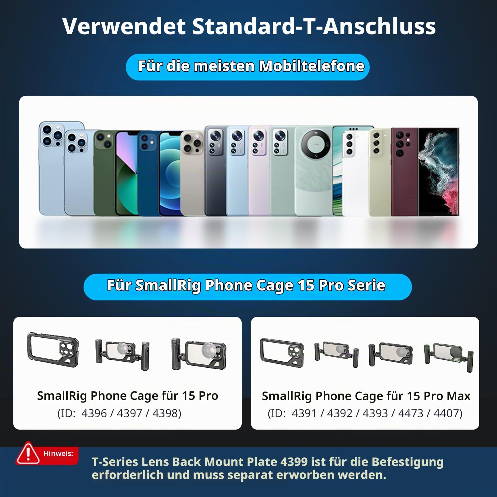 SMALLRIG 1,33x Anamorphotisches Objektiv für Mobiltelefone, 2.4:1 Breitbild-Deformationsobjektiv mit T-Mount für Filmaufnahmen, Handy-Kinoobjektiv für iPhone 15/14/13/12, für Samsung S21/S22-4590