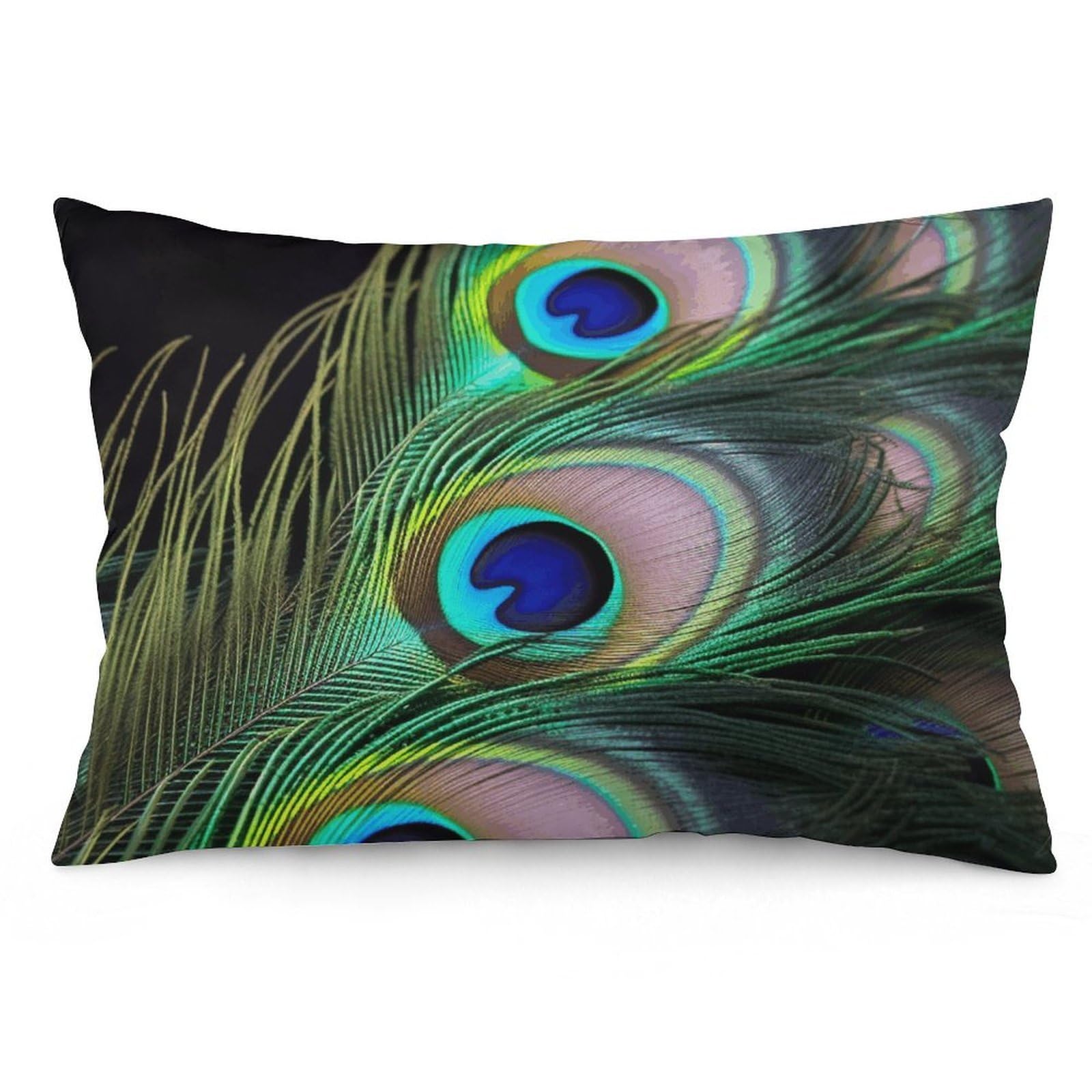 2 Pack Pillow Cases for Hair and Skin, Soft Breathable Pillow Case Covers with Hidden Zipper, Green Peacock Feather Pillowcase 12 "x20 Pillow Covers for Sleeping Gift