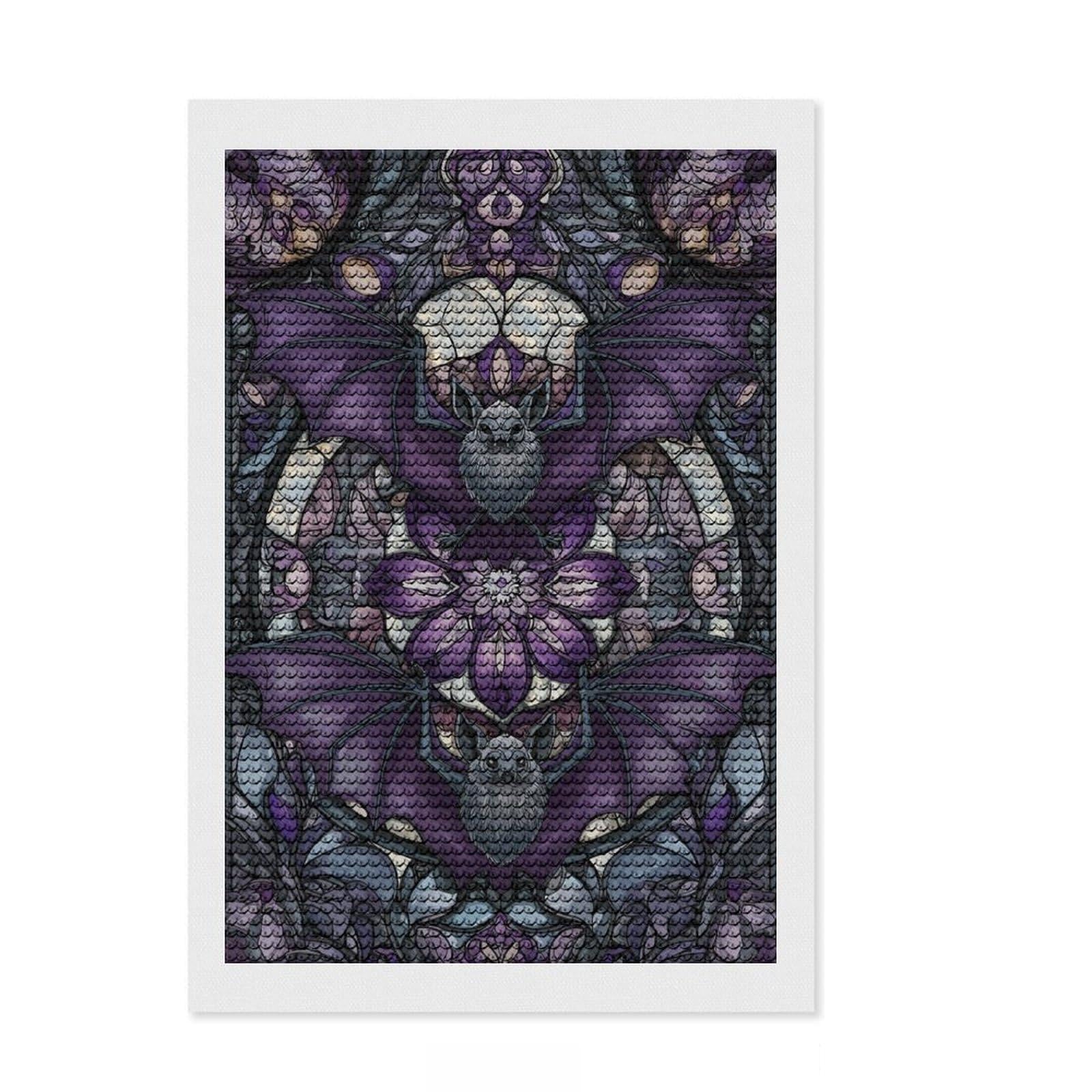Junmoney Stained Glass Bat Art DIY Diamond Art Canvas Kit 8"x12", Office Decor, for Beginners, Relaxing DIY Hobby, Festive Craft Gift