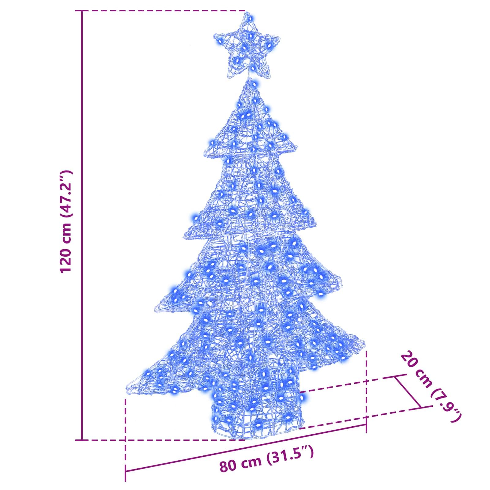 Choinka z 100 diodami LED, niebieska, 120 cm, akrylowa, ozdoba bożonarodzeniowa do mieszkania, ozdoba choinkowa z gwiazdą, dekoracja USB na adwent, zimę i święta, trwała, odporna na warunki
