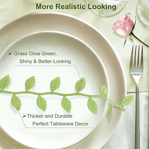 Miniatura 3 de Naidiler Cinta de hojas, 60 yardas de cinta verde artificial para manualidades, cuerda de hojas verde oliva para baby shower, boda, fiesta,