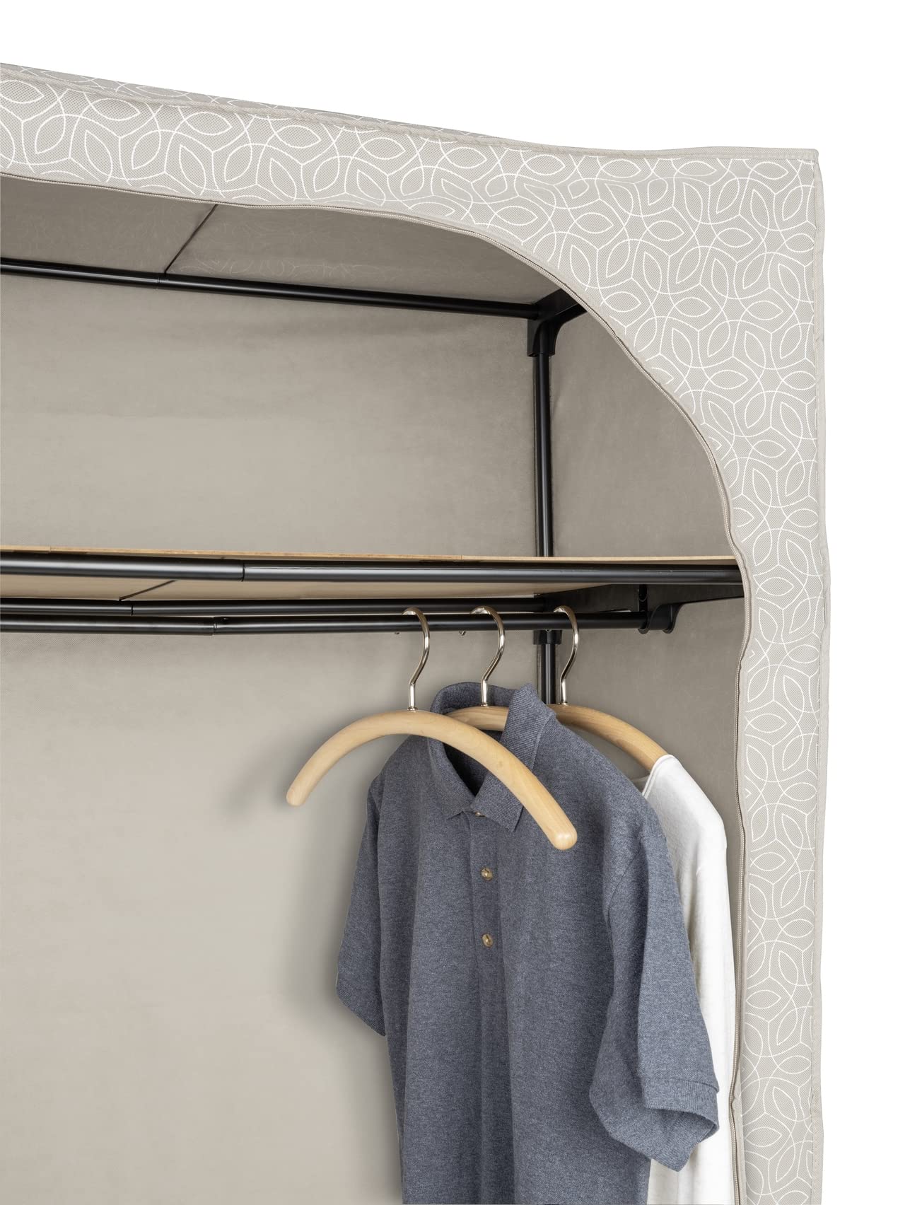 WENKO Kleiderschrank Mod. Balance mit Ablage und Kleiderstange, Stoffschrank zur staubfreien Aufbewahrung von Textilien, Metallgestell, atmungsaktives Vlies-Material, 90x160x50 cm, Taupe