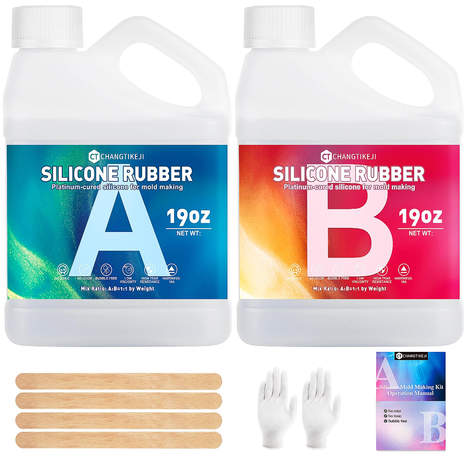 CHANGTIKEJI Silicone Mold Making Kit, 38.8oz 10A Elastic Liquid Silica Gel for Casting Resin molds and Candle & Soap Mold,Fast Cure Translucent