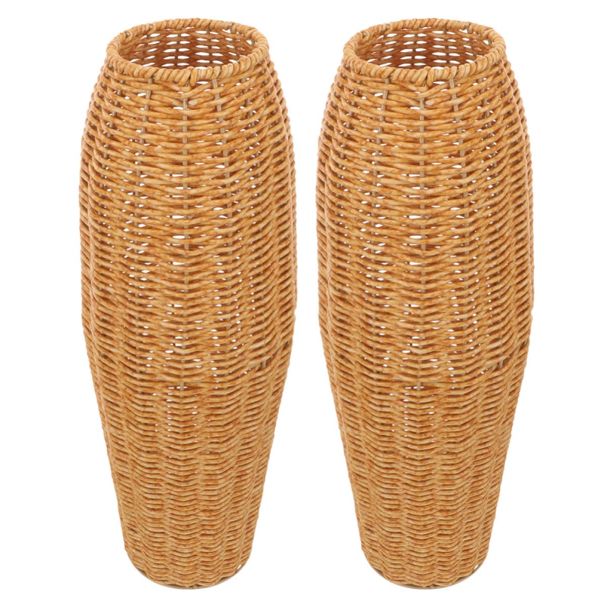 Jarrón de Suelo Imitación Ratán Marrón de Plástico, 2 Piezas, Alto y Elegante para Decoración de Flores Artificiales y Secas en Dormitorios y Oficinas