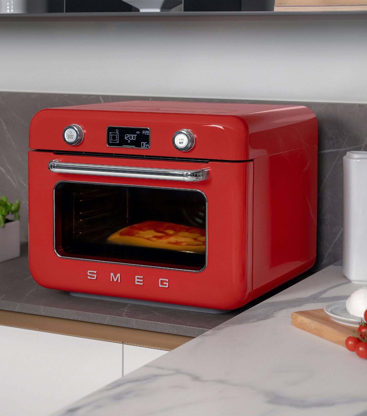 Smeg, Mini Four Combiné COF01PBEU, 10 Fonctions de Cuisson, 33 Recettes Automatiques, Réservoir Amovible, Cuisson à la Vapeur, Fonction de Détartrage, Puissance 1800W, Bleu Azur