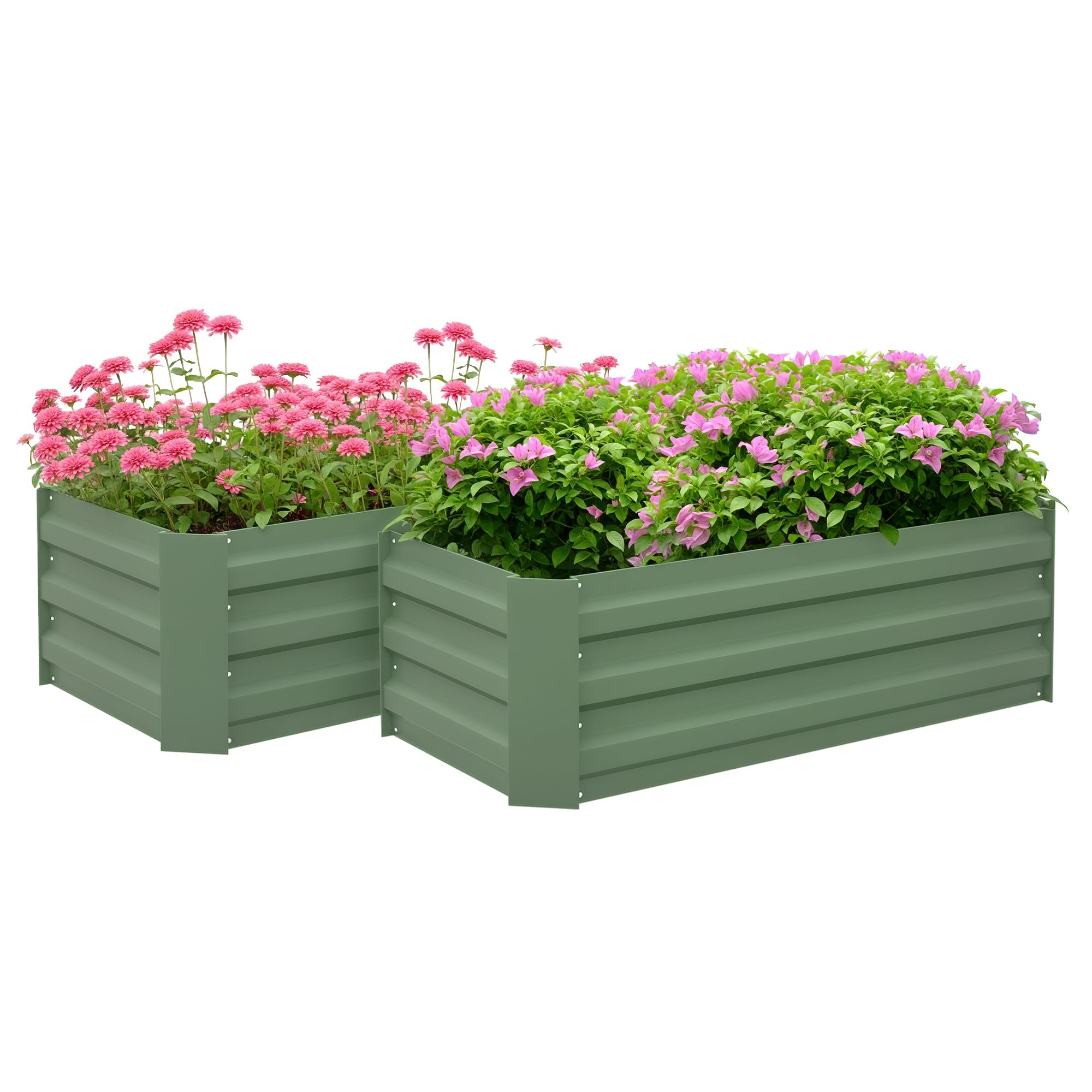 Outsunny 2 Jardineras Exterior Grandes Acero Galvanizado 100x50x30 cm Verde | Huertos Urbanos, Maceteros Exterior Elevados para Plantas, Flores, Terraza, Resistente a la Intemperie