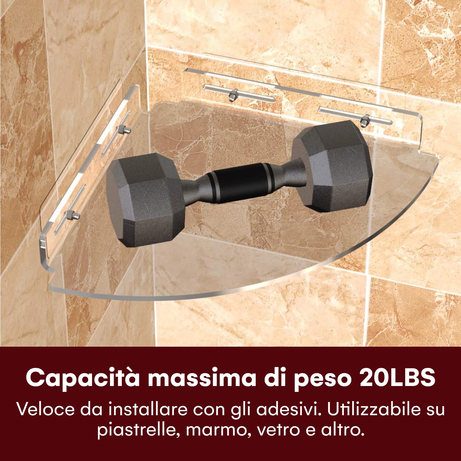 ComfyHarbor Confezione Da 2 Mensole Angolari In Acrilico Trasparente, Montaggio A Parete, Senza Trapano, Facili Da Installare, Salvaspazio, Per Doccia, Cucina O Soggiorno - 3