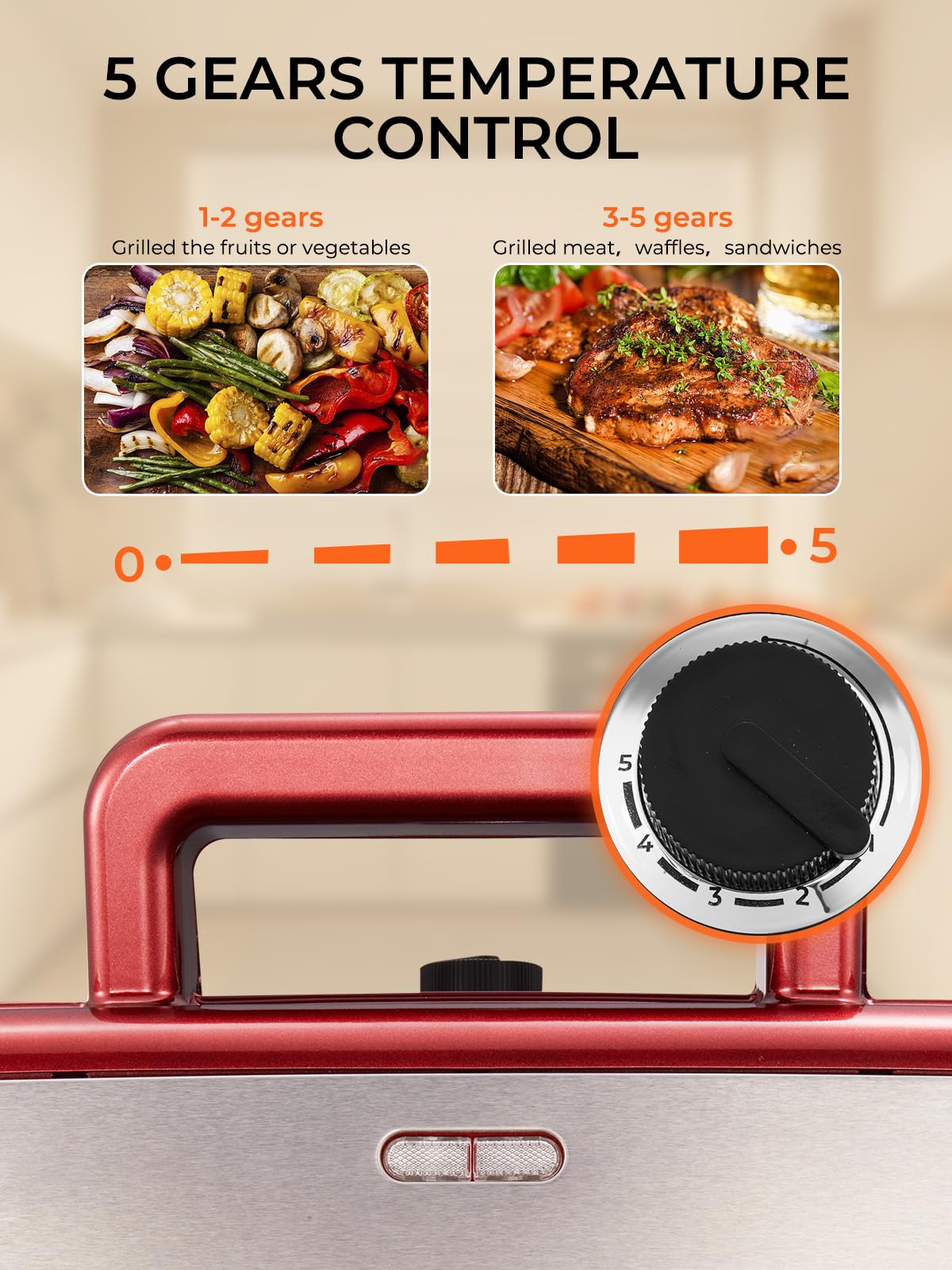 HOUSNAT Gaufrier 3 in 1, Appareil à Croque Monsieur avec Contrôle de Température à 5 Vitesses, Pour Gaufres Belges, Revêtement Antiadhésif, Parfait pour le Petit Déjeuner, Rouge