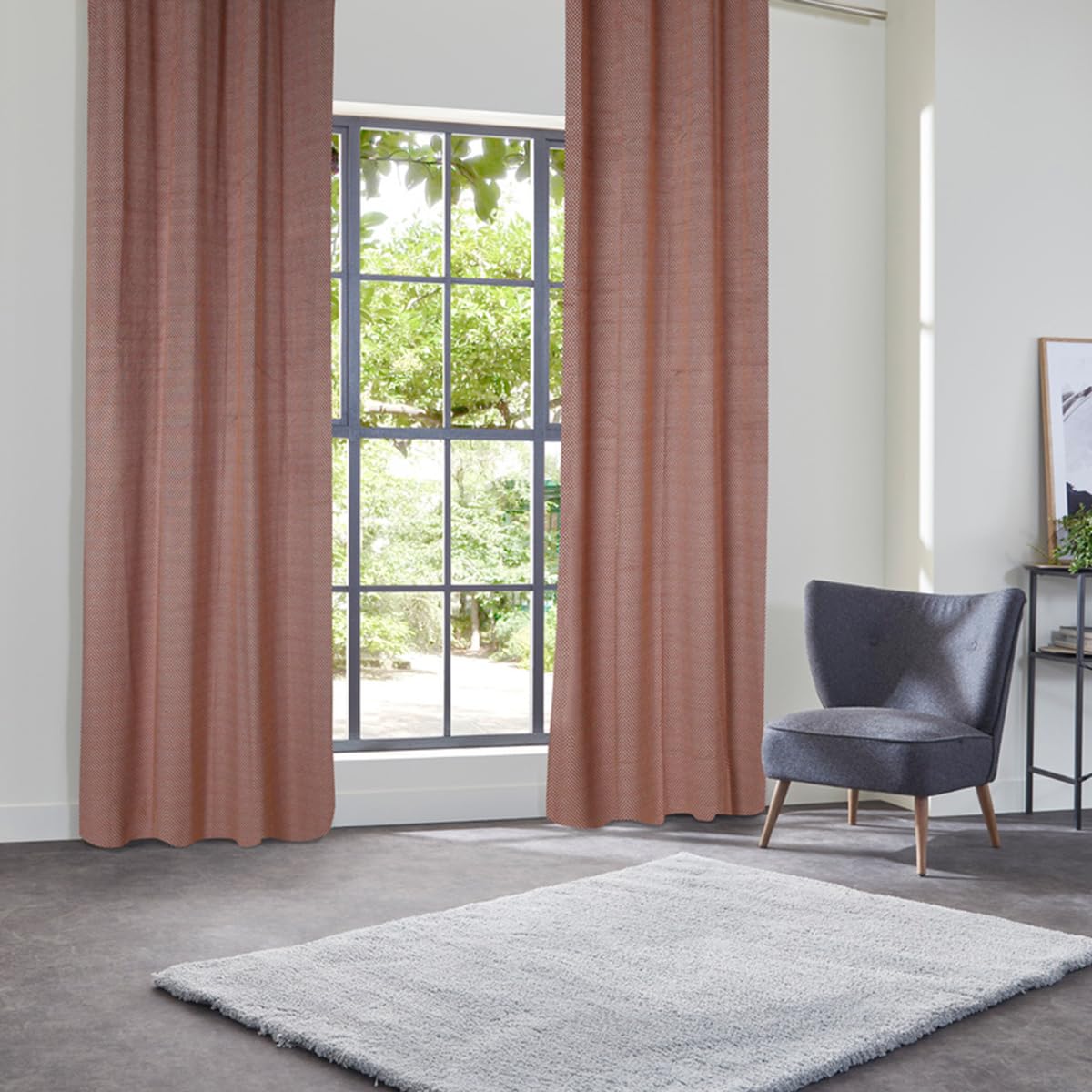 Rideau à Œillets Occultant en Velours Terracotta avec Motif 135 x 260 cm - Atmosphera